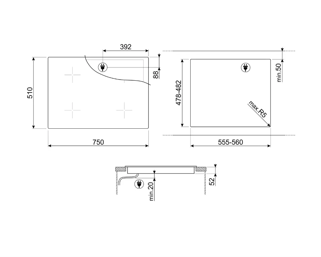 Parrilla de inducción 4 quemadores SMEG SI2741D