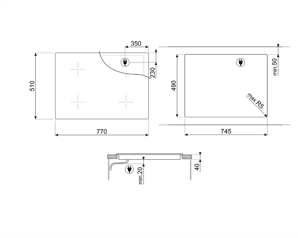 Parrilla Eléctrica 4 zonas de cocción SMEG SE484EMTD