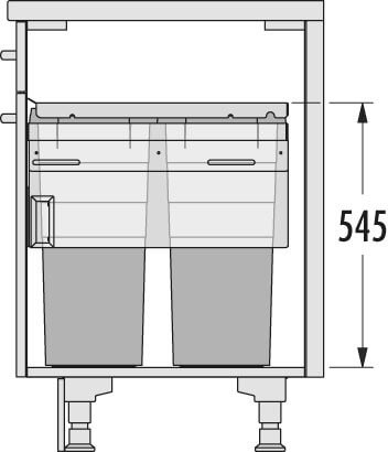 Bote basurero extraíble EURO CARGO-ST para gabinete de 450 mm. Cap total 70 L/ 2 botes de 35 L